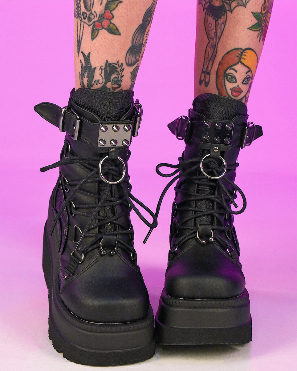 Demonia Shaker Black Vegan Wedge Platform - Rave Wonderland