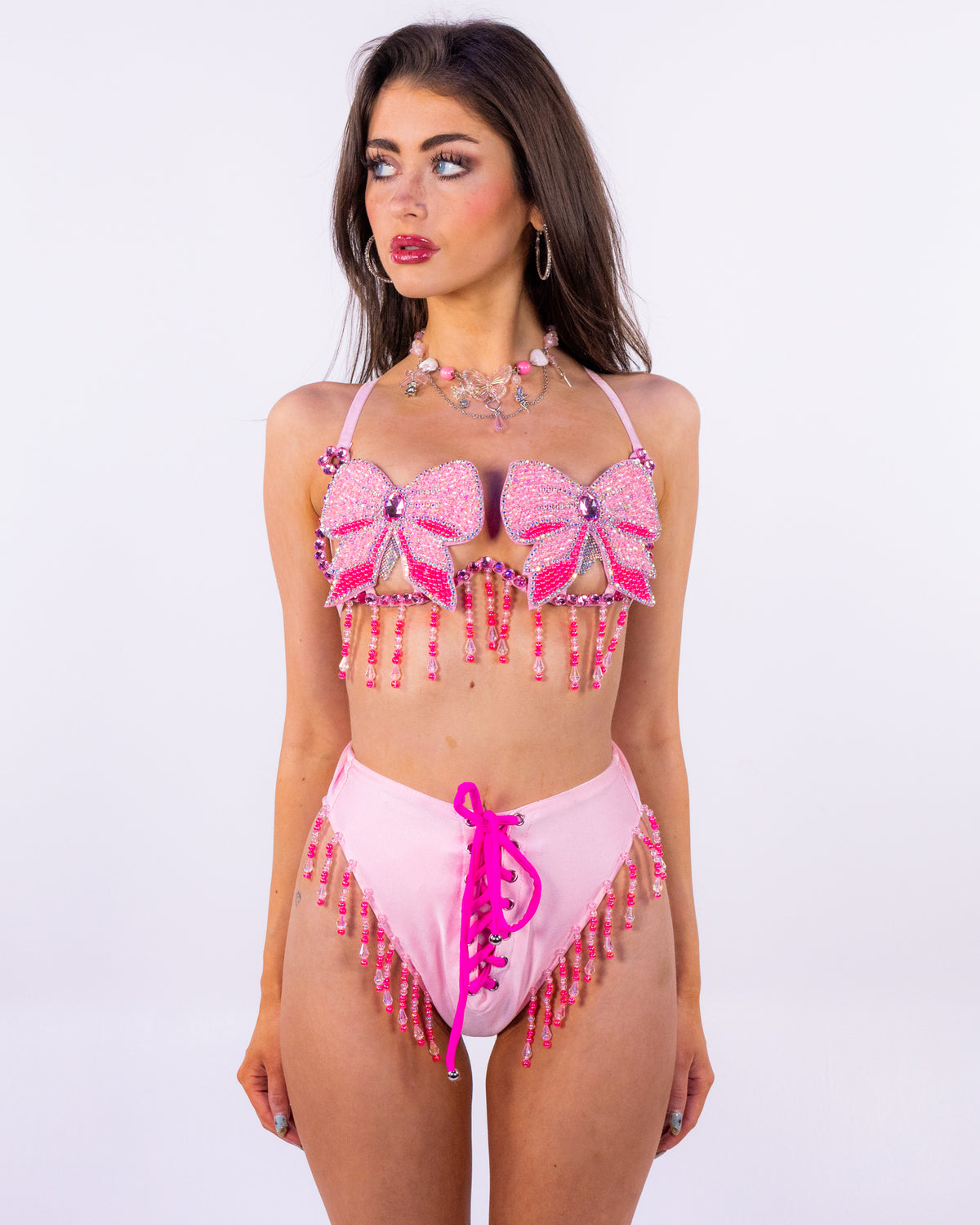 Gifted Women's 2pc Baby Pink Bow Carnival Bra Set