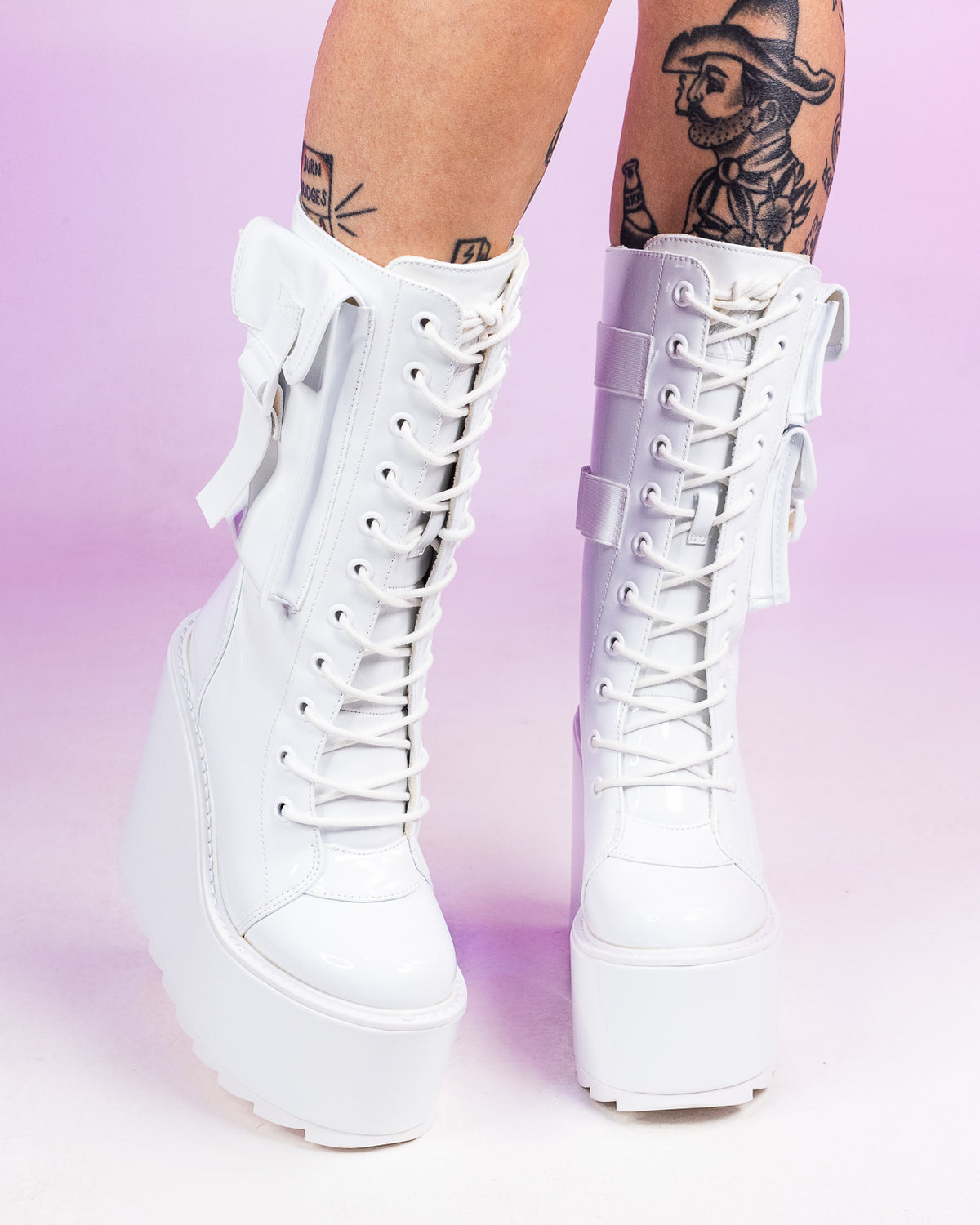 YRU Dune Desert Patent White Boots