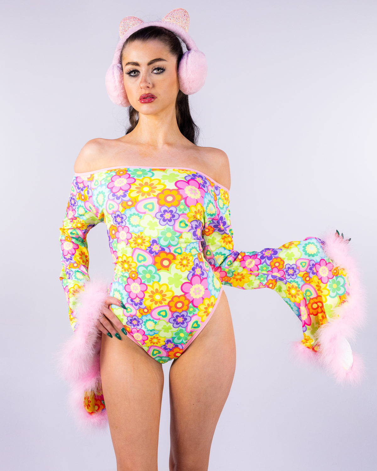 Flower Power Women's Off-Shoulder Bell Sleeve Bodysuit