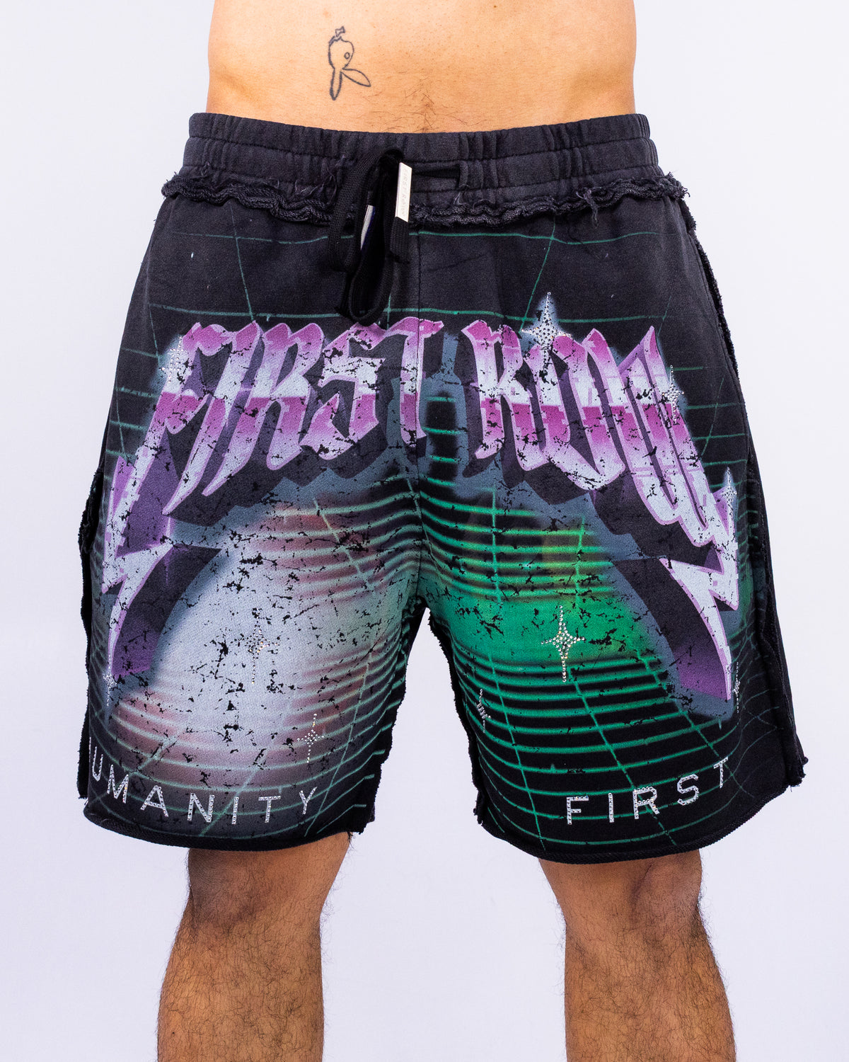 Washed Humanity Men's Black Graphic Shorts