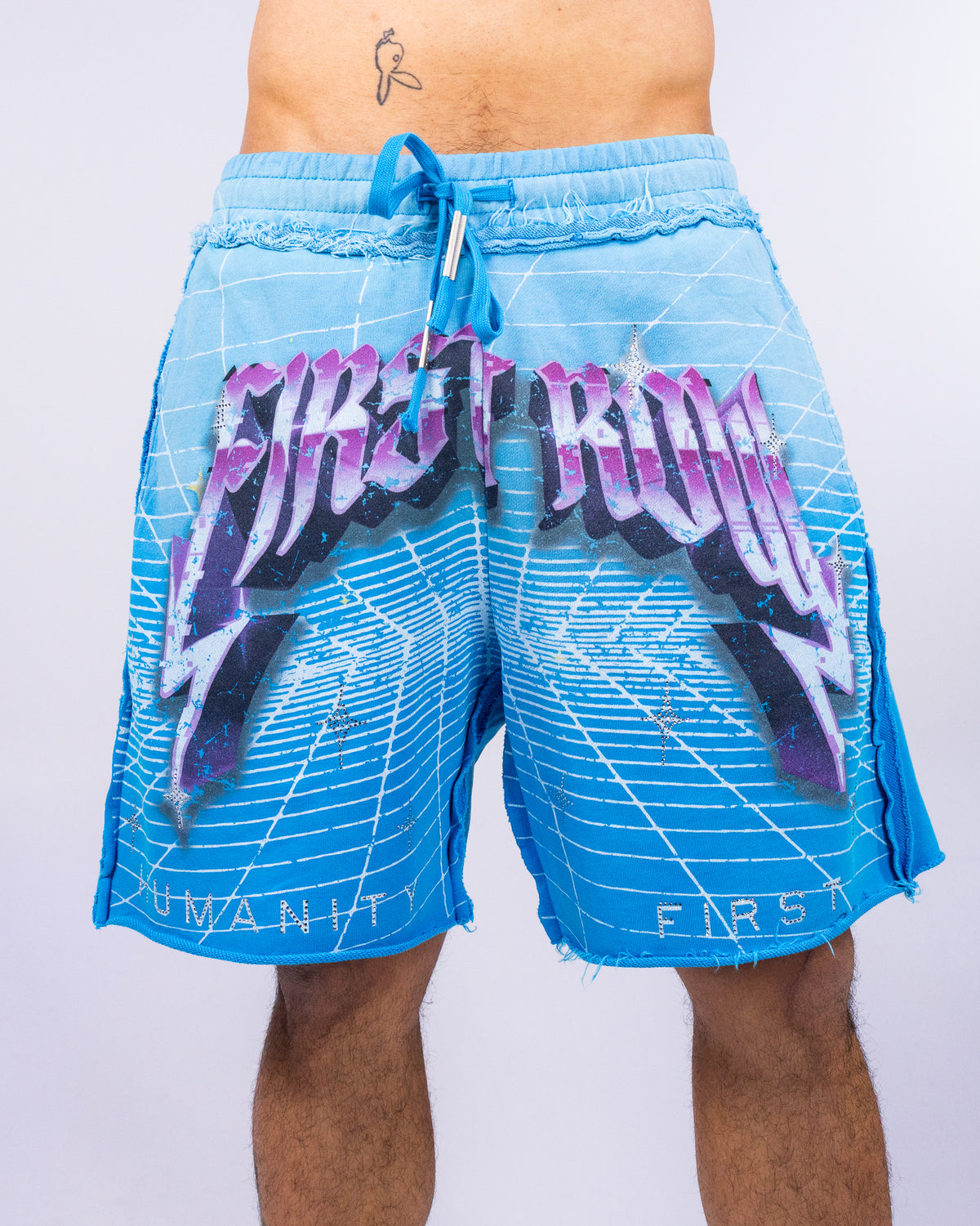 Washed Humanity Men's Blue Graphic Shorts
