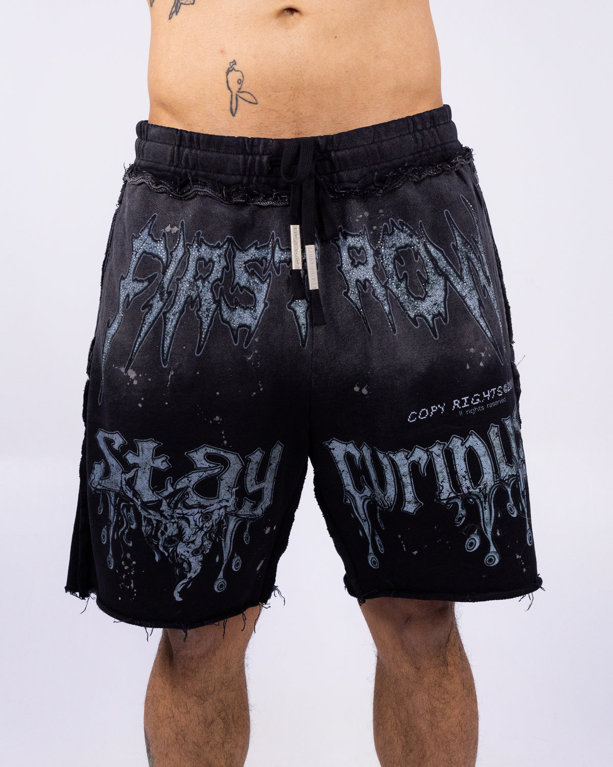 Stay Curious Men's Black Graphic Washed Shorts