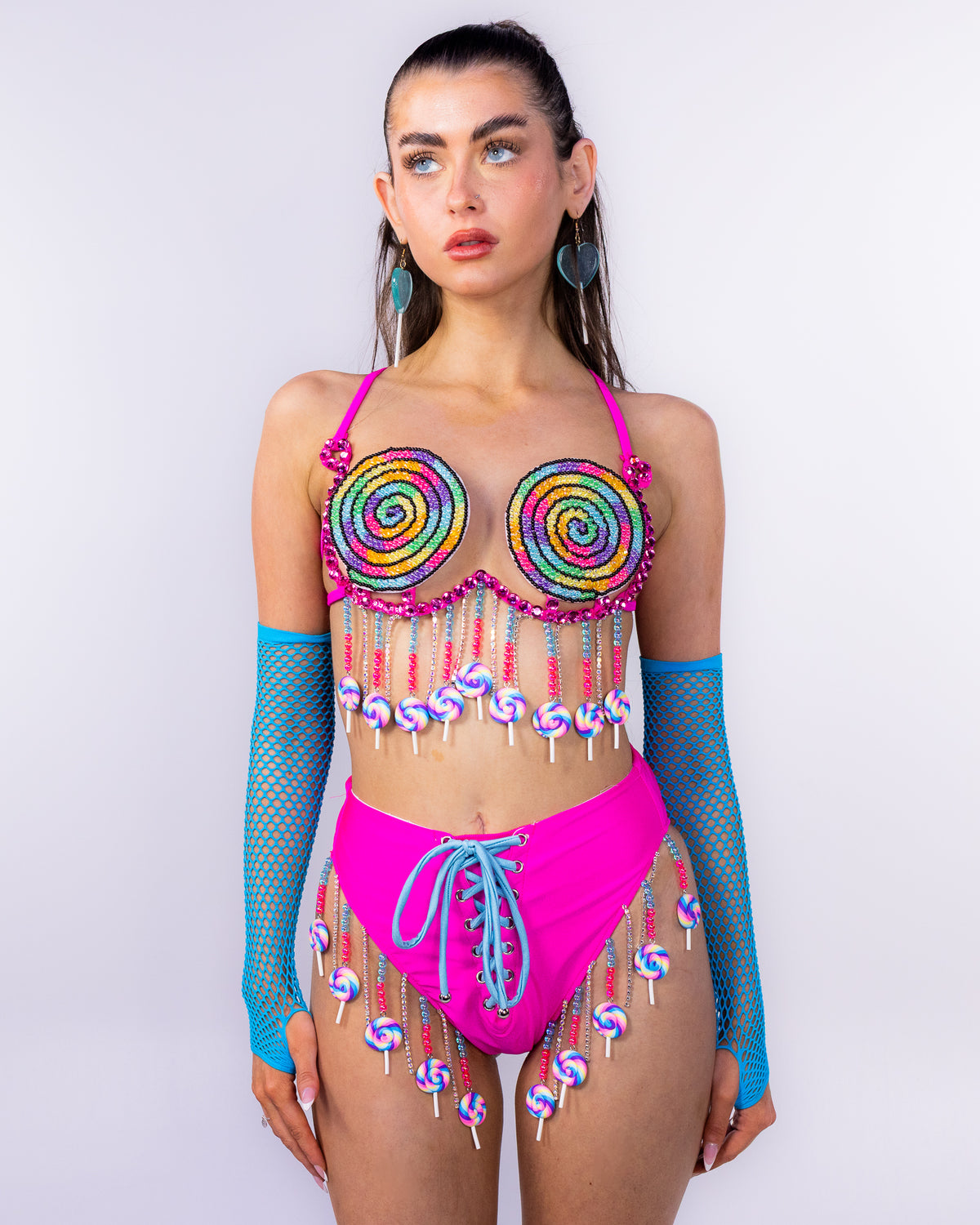 Candy Pop Women's 2pc Pink Lollipop Carnival Bra Set