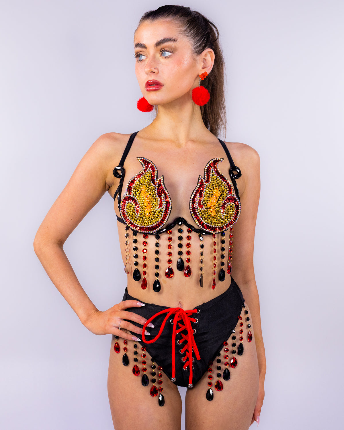 Hellfire Women's 2pc Flame Carnival Bra Set