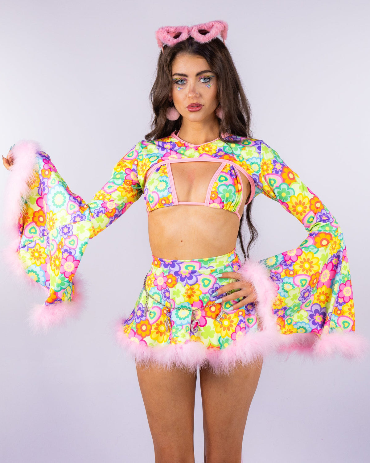 Flower Power Women's Faux Fur Trimmed Shrug