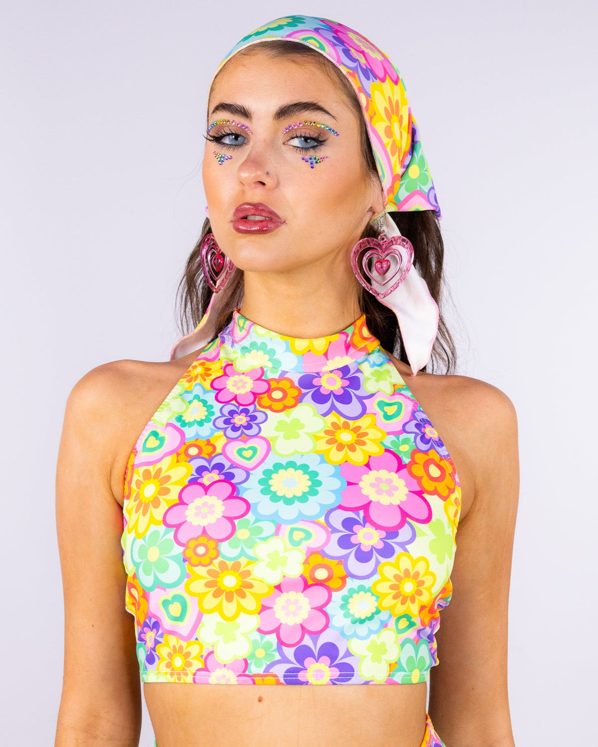 Flower Power Women's Mock Neck Crop Top