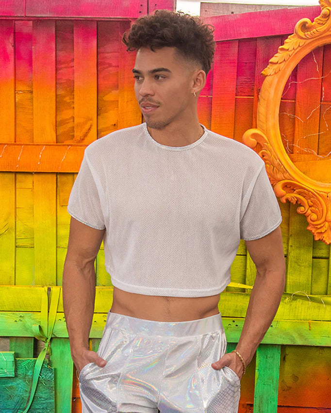 White Crystal Snake Fishnet Crop