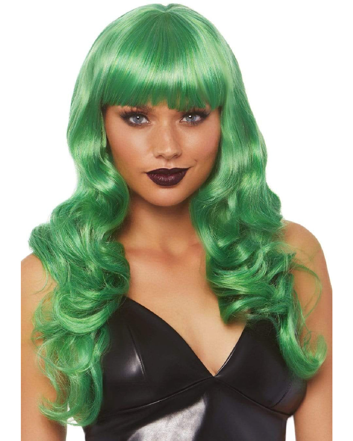 24" Women's Green Wavy Wig with Bangs