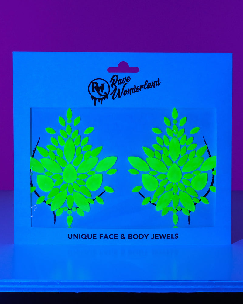 Neon Yellow Black Light Jewel Pasties - Rave Wonderland