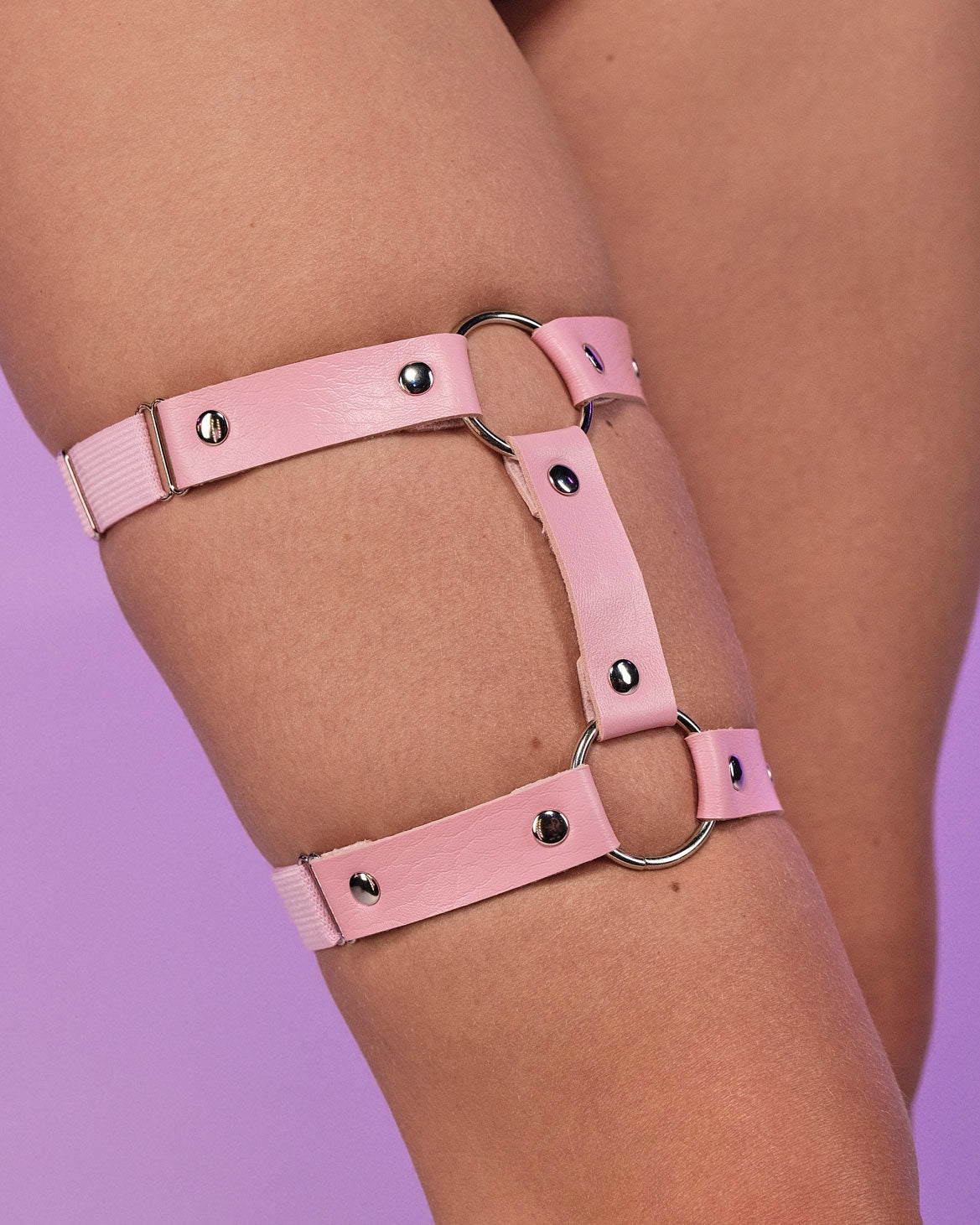 1pc Miss Behaved Dual-Strap Faux Leather O-Ring Leg Garter - Rave Wonderland