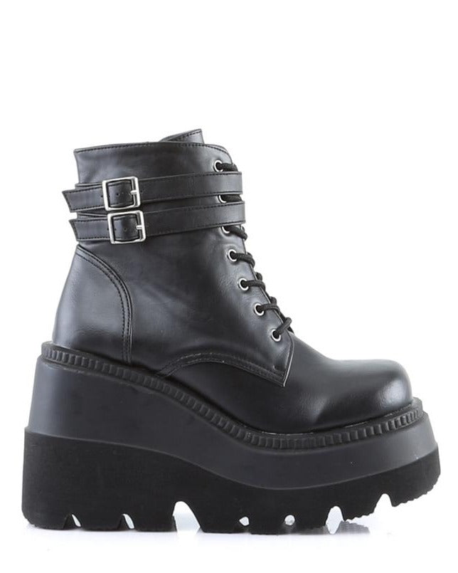 Demonia Matte Black Stacked Platform Boots - Rave Wonderland