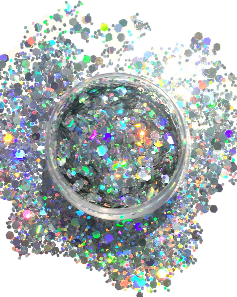 Silver Chunk Body and Face Festival Glitter (Large 15 Grams) -  rave wear, rave outfits, edc, booty shorts