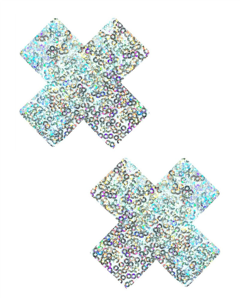 Silver Sequin Cross Pasties -  rave wear, rave outfits, edc, booty shorts