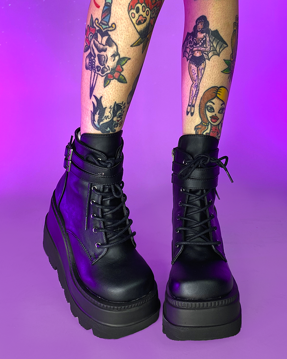 Demonia Matte Black Stacked Platform Boots - Rave Wonderland